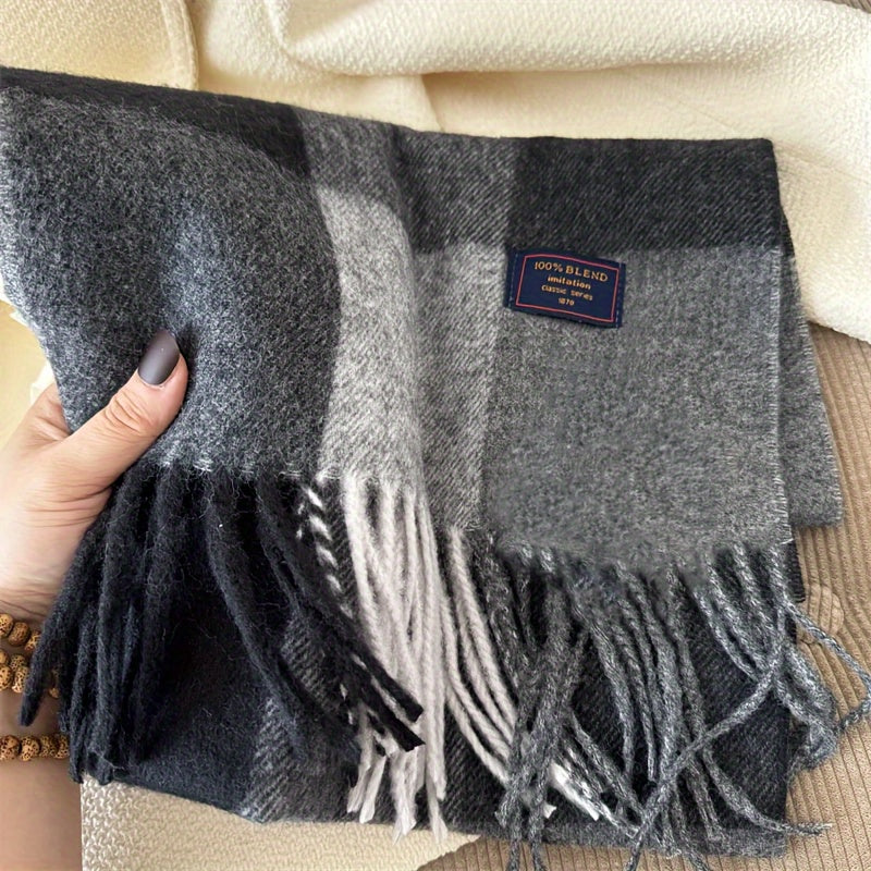 Wool-Blend Scarf | Tartan Pattern | Warm and Comfortable | Wool