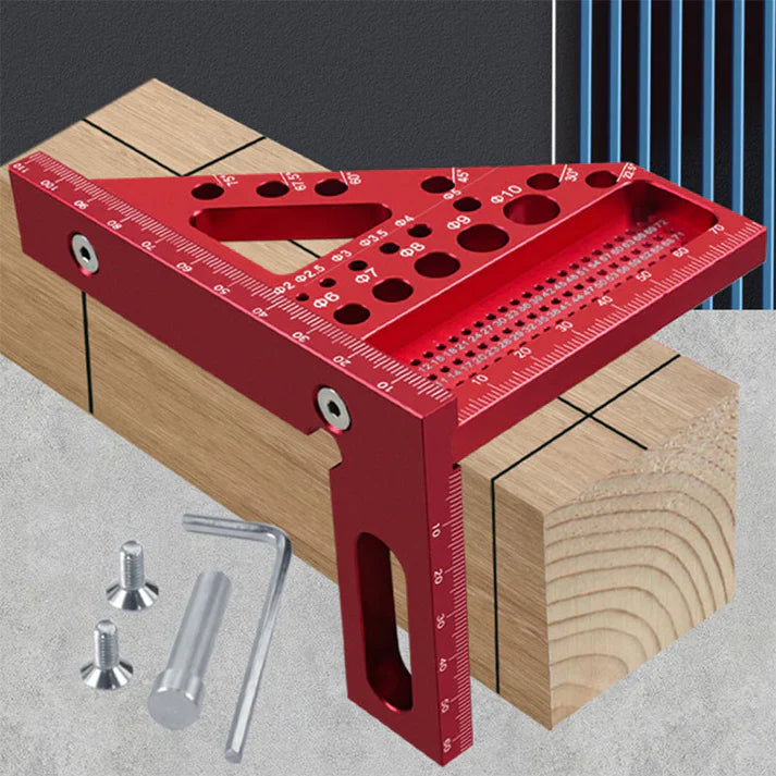 Woodworking Square in Aluminum with Drill Hole Guides – 90° & 45°
