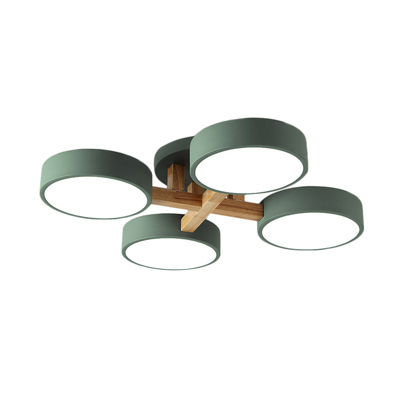 Circular Semi Flush Mount Taavita Metal 3/4 Heads 21"/24.5" Wide Grey/Green Ceiling Light Fixture with Acrylic Diffuser