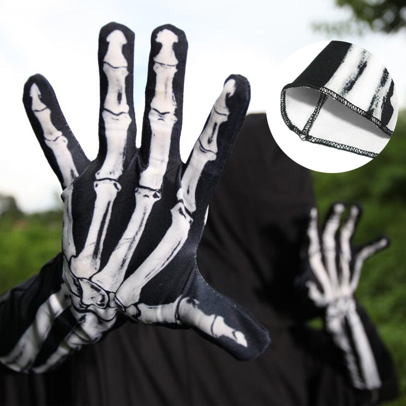 Double-Sided Skull Print Halloween Gloves – Soft, Breathable Costume Accessory