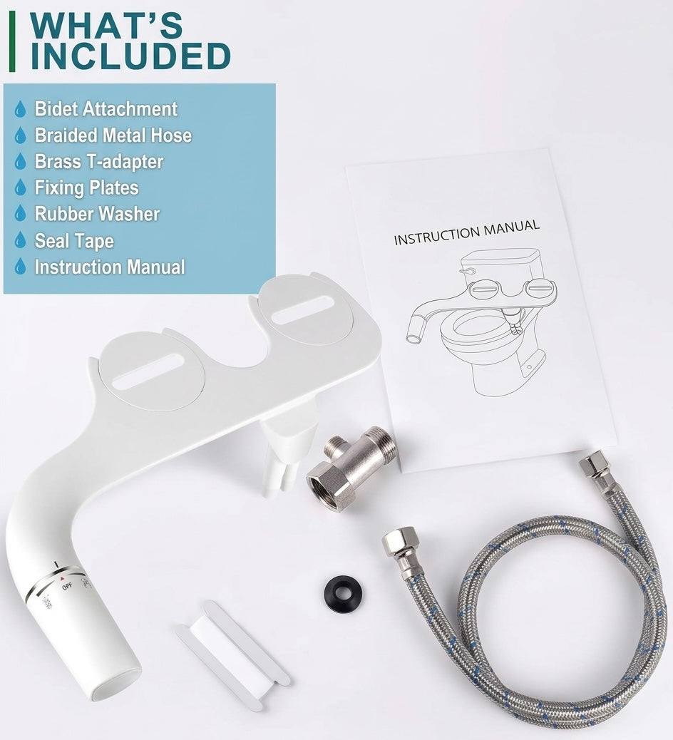 Slim Bidet Connector with Dual Nozzles and Adjustable Water Pressure for Standard Toilets