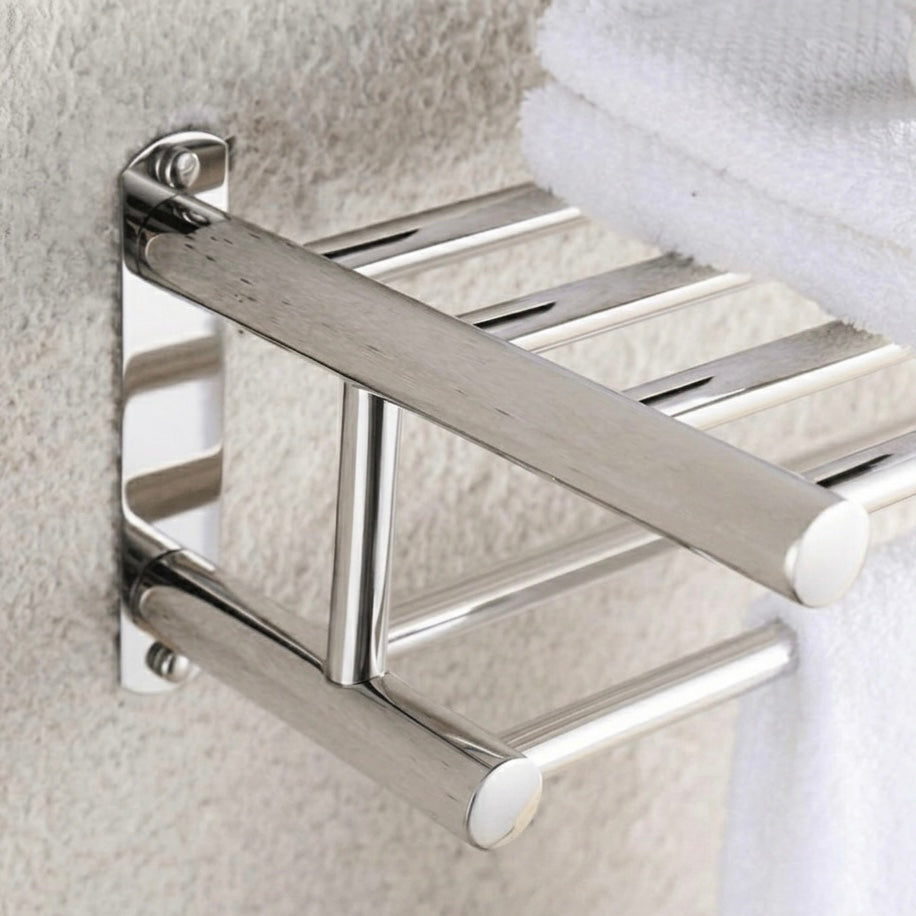 Stainless Steel Towel Rack for Wall | Polished Chrome Finish | 5 Hooks | 60x22x14cm | Bathroom Use