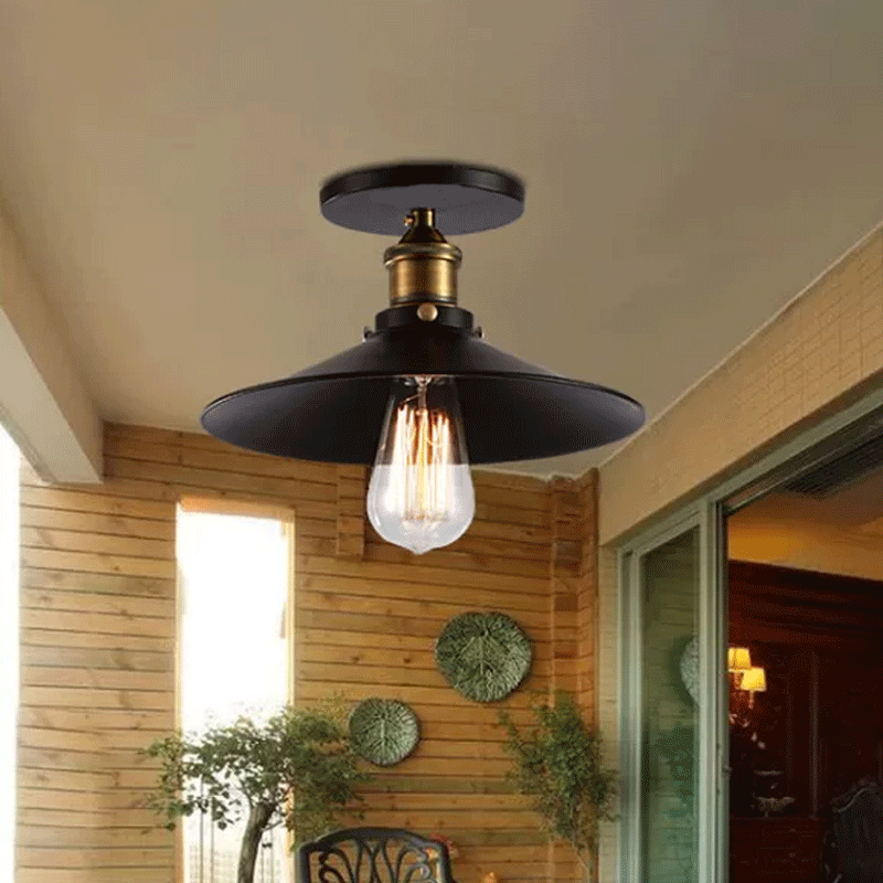 Taavita Iron Saucer Ceiling Mount Lamp Farmhouse 1 Bulb Porch Semi Flush Mount Light Fixture in 8.5"/10"/12" W