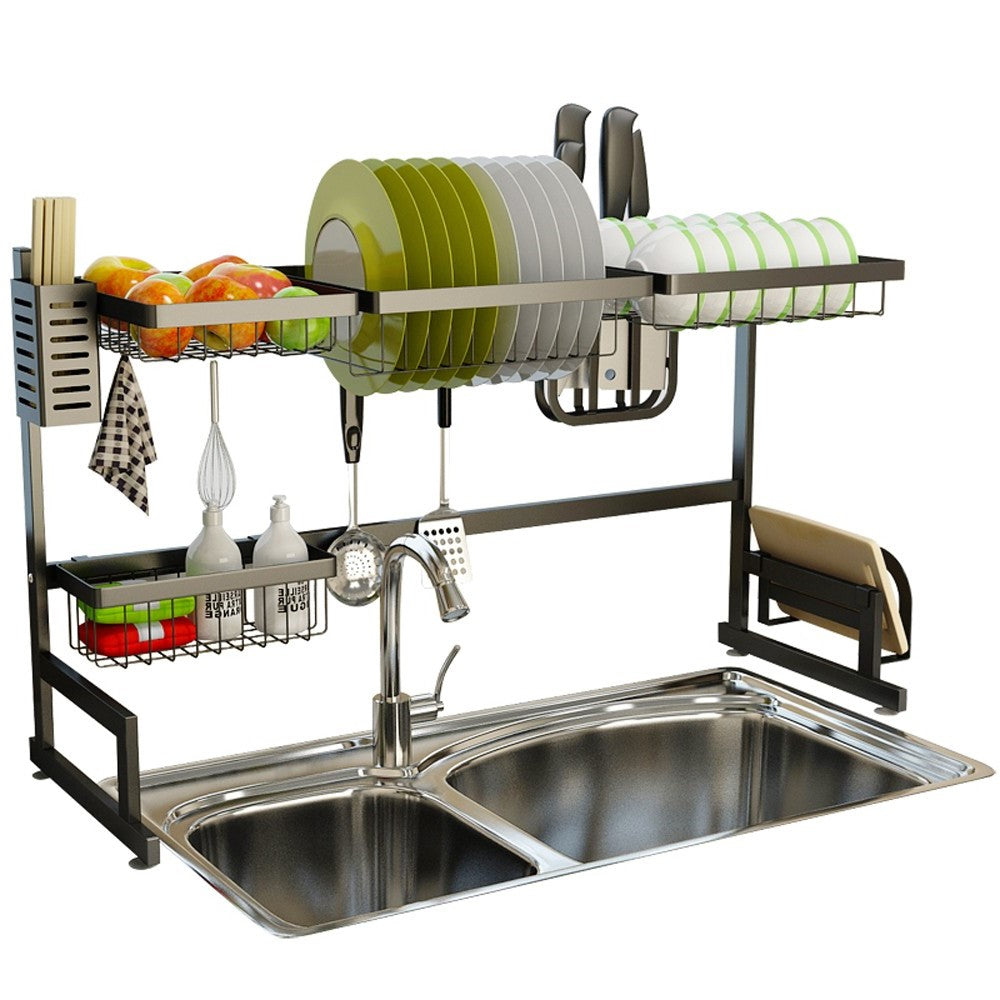 Black Stainless Steel Dish Drying Rack for Kitchen Sink - 34.6 Inch