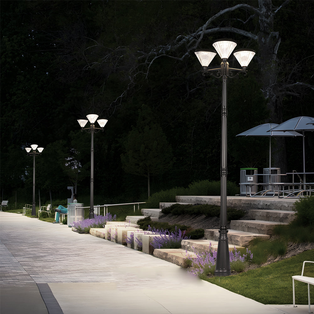 102.4-Inch Black Outdoor Three-Head Lamp Post Light