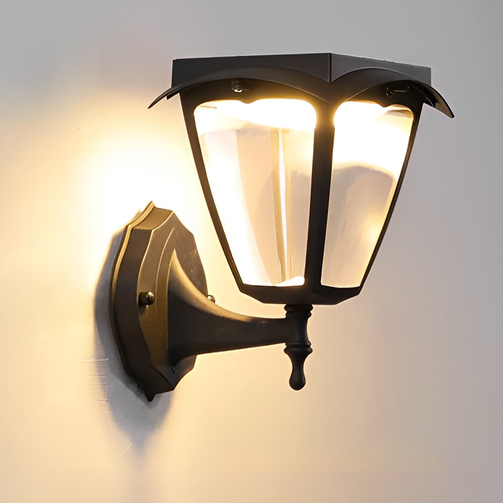 1-Light Black Solar LED Powered Porch Sconce Outdoor Wall Light