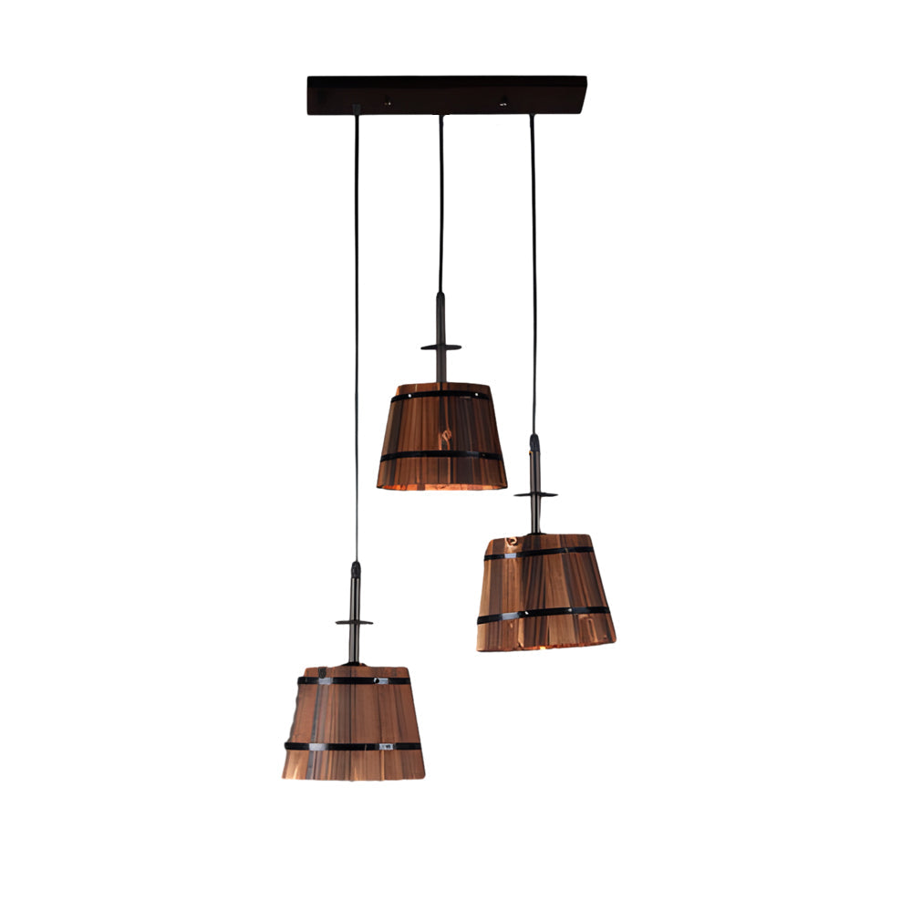 1/3-Light Rustic Wood Bucket Shade Pendant Lighting for Taavita Bar