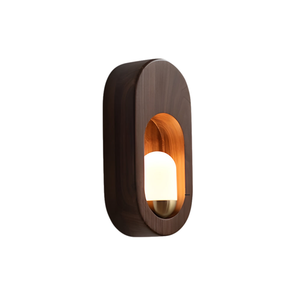 1-Light Wood Oval Wall Sconce - Wood/Walnut Finish