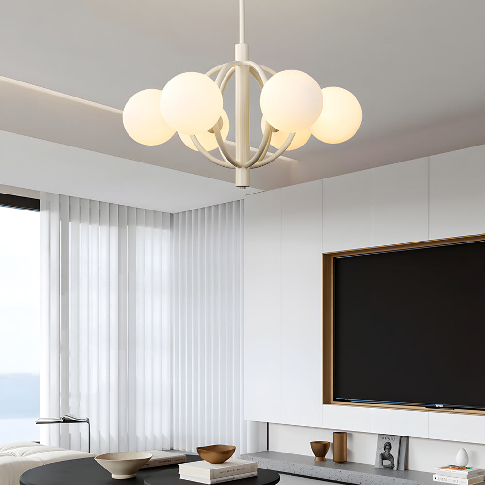 19.68-Inch Midcentury 6-Light Light Beige Glass Sphere Chandelier