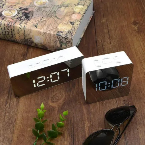 Smart Mirror Digital Alarm Clock with Nightlight for Desktop and Bedside