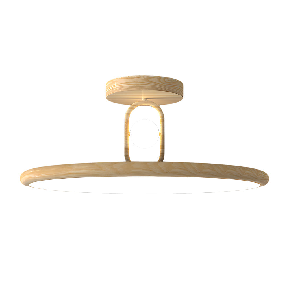 15.7/19.7-in Walnut Wood Grain Round Semi Flush Mount Ceiling Light