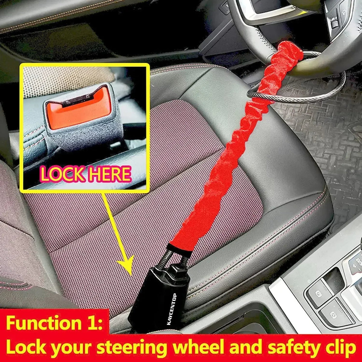 Steering Wheel Lock for Cars with Seat Belt Protection