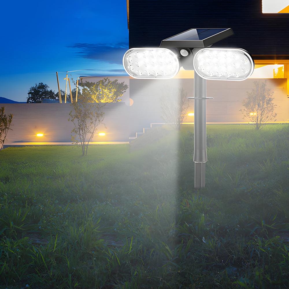 2 - Head Modern Black Solar LED Spotlight with Motion Sensor, Adjustable and Rotatable