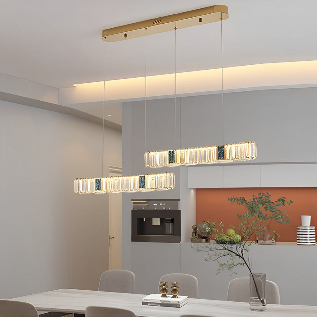 2 Strips Three Step Dimming LED Modern Crystal Chandeliers for Dining Room