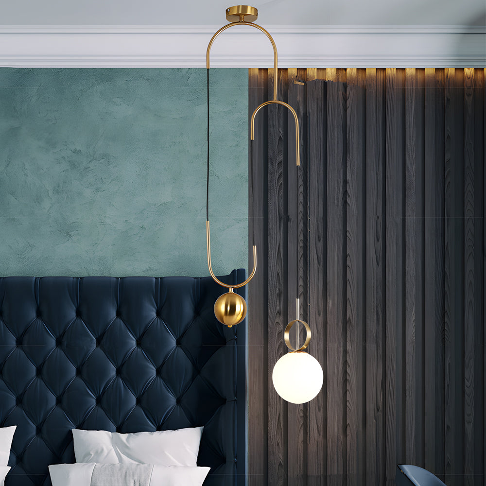 1-Light Gold Hanging Opal Glass Globe Pendant Light - Modern, Adjustable, Frosted Glass Shade by Taavita