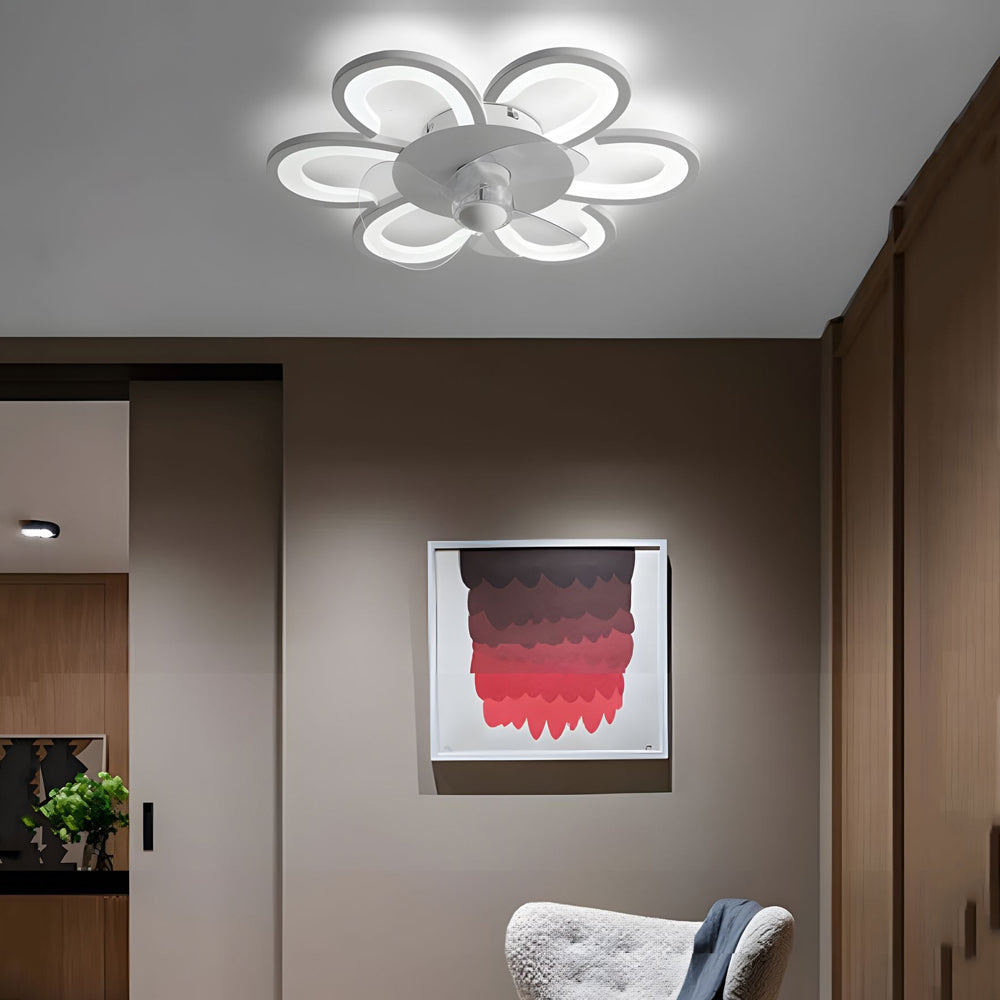19.7 in. White Flush Mount Flower Ceiling Fan Light with 6-Speed Control
