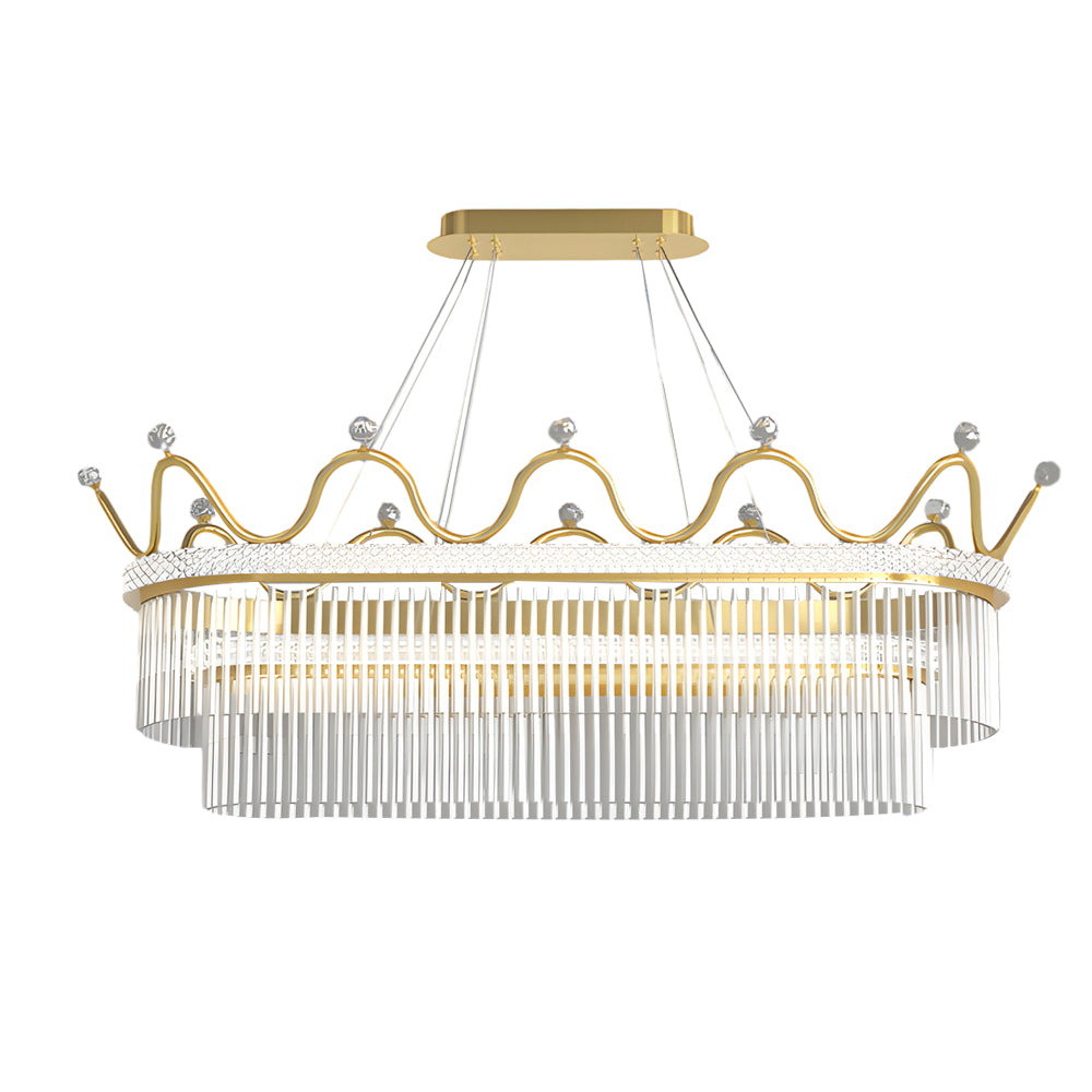 1/2 Layers Modern Long Oval Crystal Crowns Chandelier Three Step Dimming