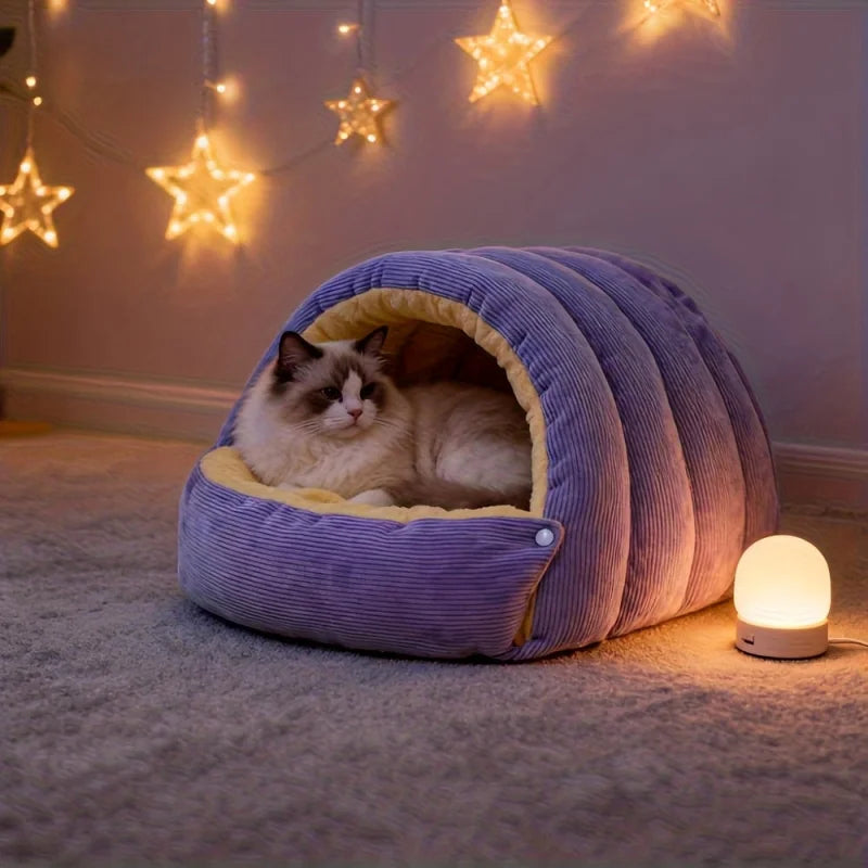 Cozy Enclosed Cat Bed in Warm Arctic Fleece