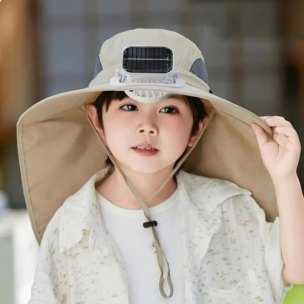 Kids' Sunshade Hat with Built-in Solar Cooling Fan