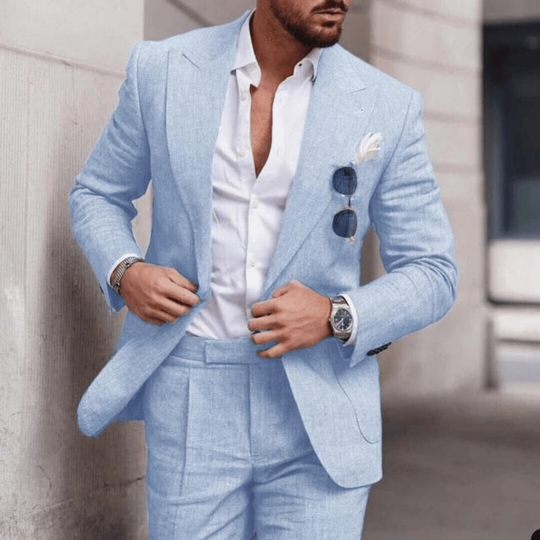 Men's Two-Piece Suit | Slim Lapel Design | Lightweight Linen Blend | Breathable Comfort