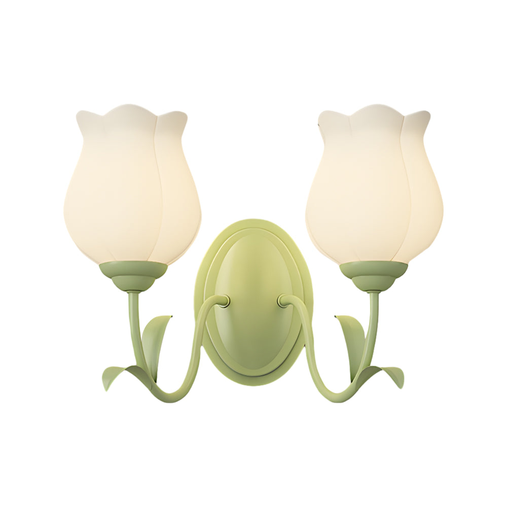 1/2 Head Green Glass Three Step Dimming Modern Wall Lights Flowers Indoor