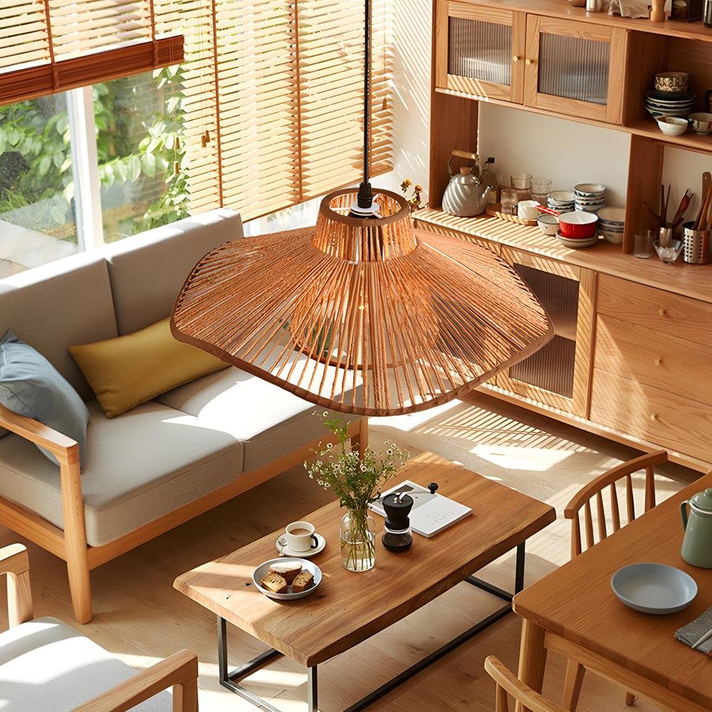 1-Light Double Layer Hemp Rope Weaving Umbrella Pendant Light Kitchen Pendant Ceiling Lighting - Dazuma