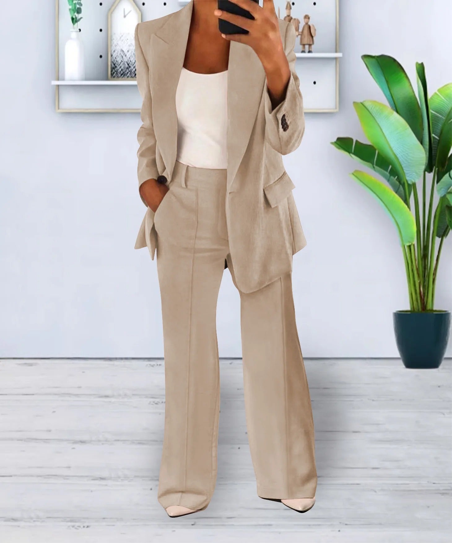 Women’s Tailored Pantsuit Set | Slim Knit Cardigan & Straight-Cut Trousers | Durable Craftsmanship | Versatile Office Wear