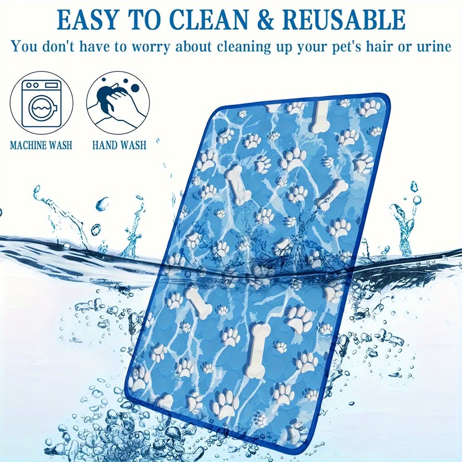 Extra Large Cooling Mat for Dogs & Cats - Washable Summer Pet Self-Cooling Pad with Bone & Paw Print Design, Perfect for Beds, Cat Beds, Dog Houses, Crates, and Car Seats, Car Seat Cover | Cartoon Print Mat, Dog Cooling Accessories