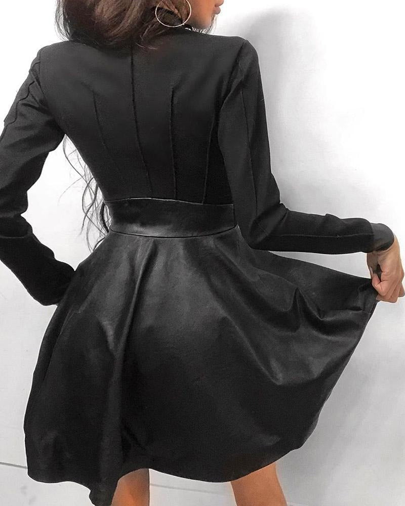 Women’s Mini Dress | Front-Zipper Faux Leather | Chest Pockets & Stand-Up Collar | Comfortable Fit