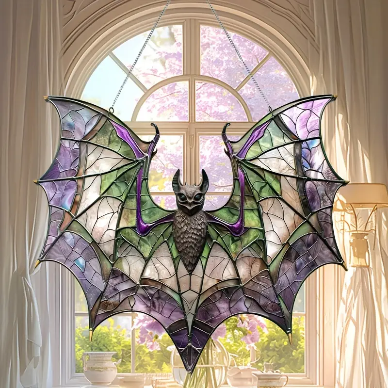 Halloween Purple Acrylic Bat Window Hanging Decor