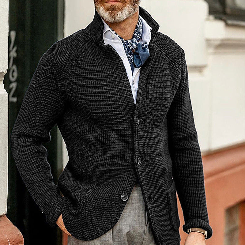 Men's Cardigan | Button-Front Knit with Patch Pockets | Soft Blend Fabric | Comfortable Fit