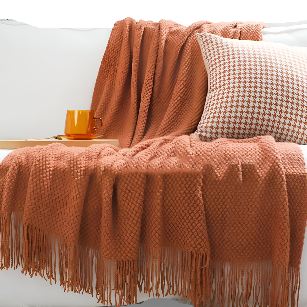 Plaid Blanket | Coarse Knit | All-Season Comfort | Acrylic