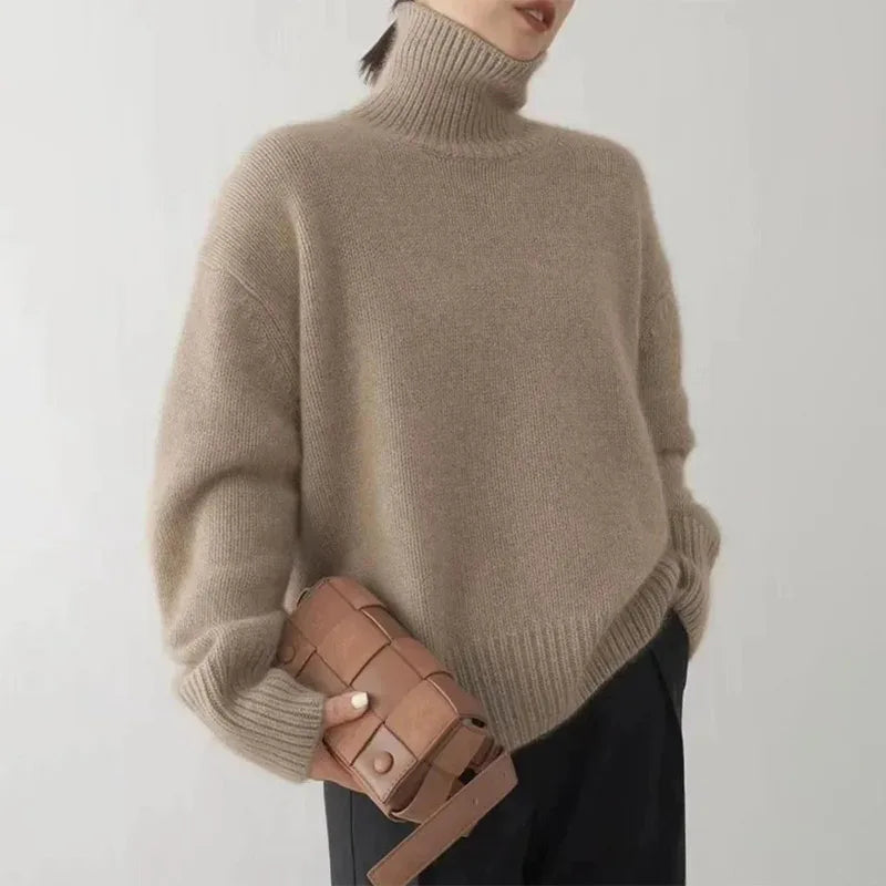 Women’s Turtleneck Sweater | Soft Polyester Knit | Oversized Fit | Versatile Warmth and Style