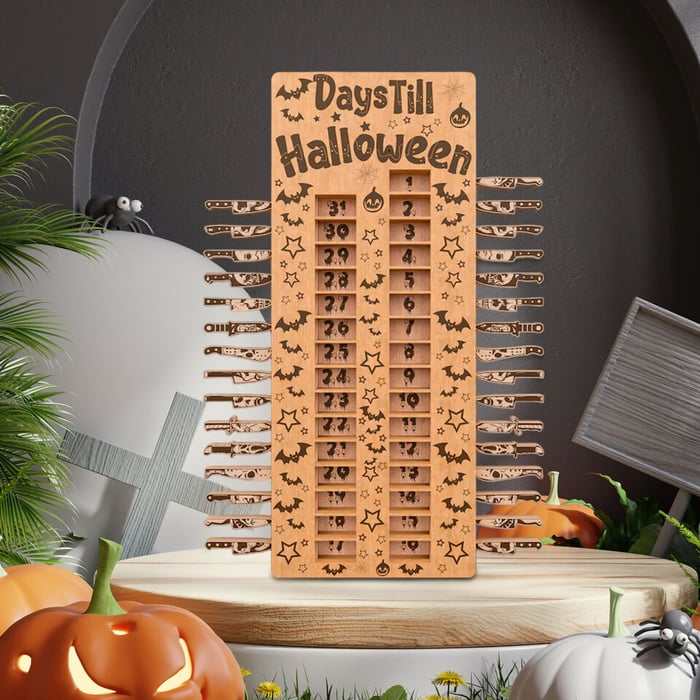 Halloween Countdown Wooden Advent Calendar with 31 Sliding Knives