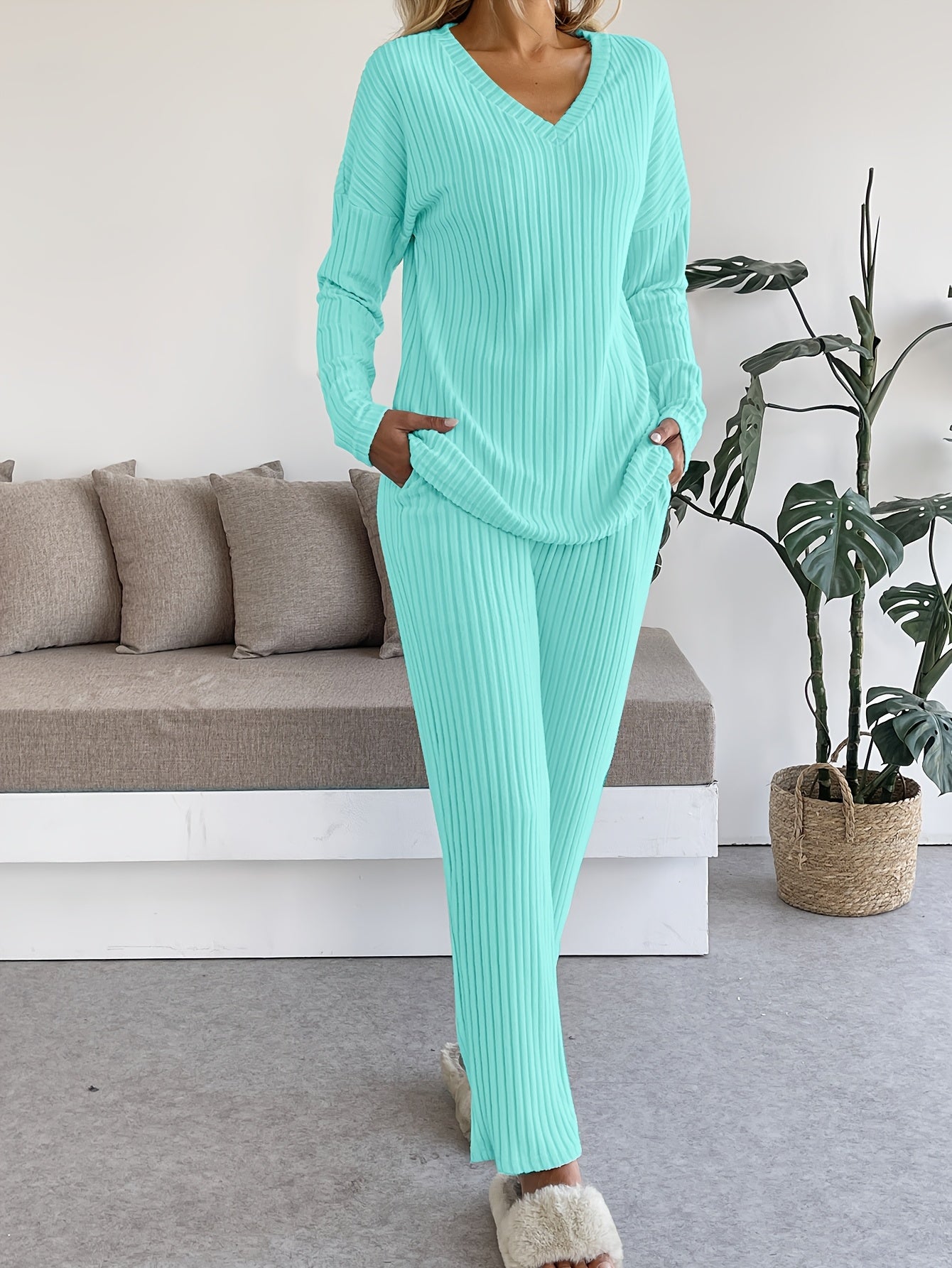 Lounge Set | Ribbed Knit | All-Day Comfort | Polyester