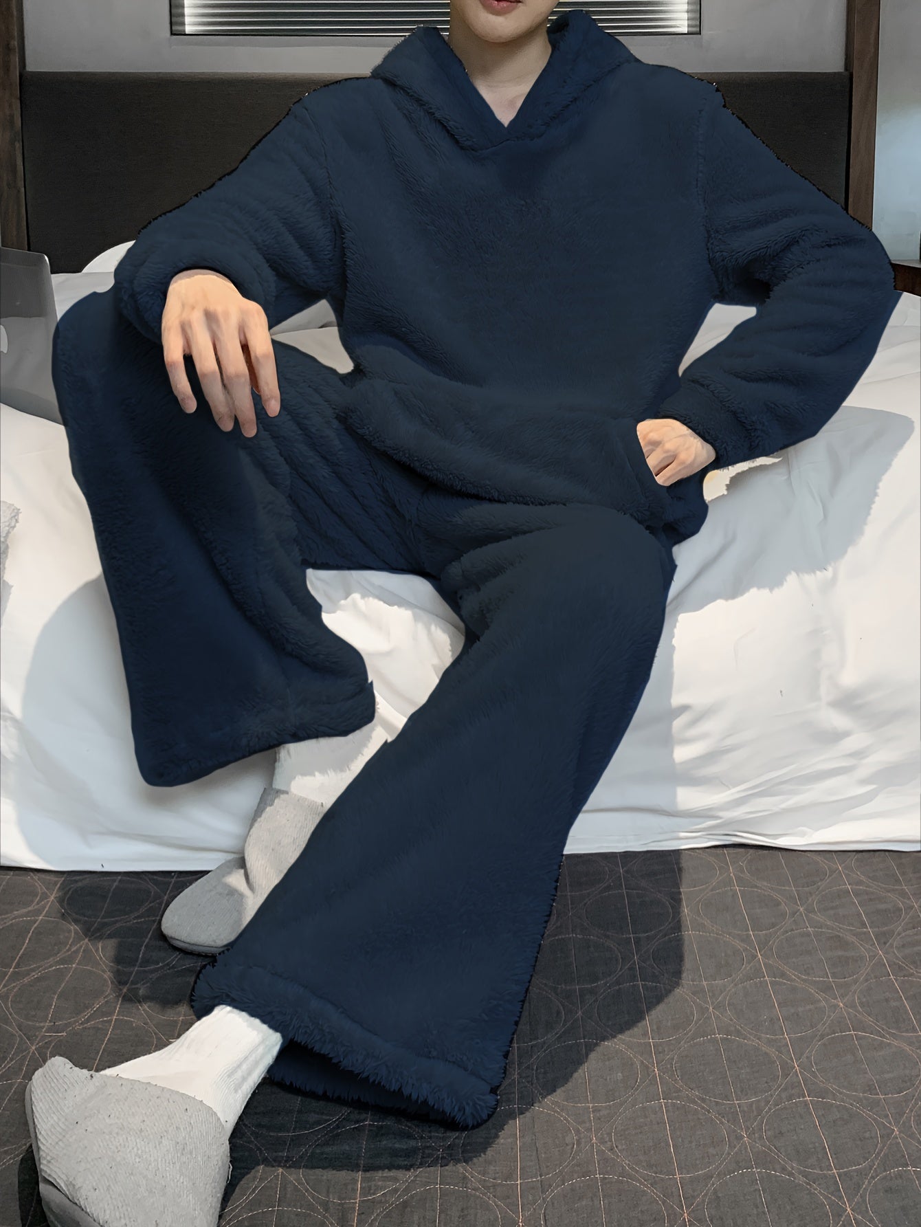 Men's Velvet Pajama Set | Hooded Warmth | Cozy Soft Comfort | Polyester