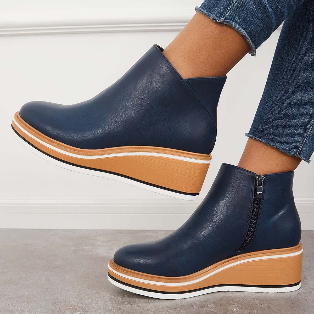 Women's Leather Ankle Boots | Platform Sole & Side Zipper | Genuine Leather | Comfortable Fit