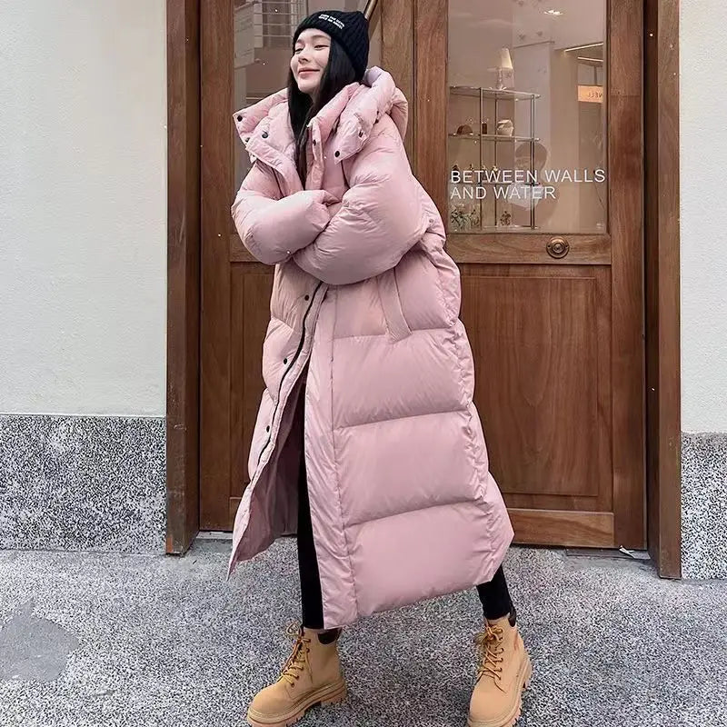 Women’s Long Hooded Down Coat | Lightweight Insulated Puffer | Oversized Fit | Warm Winter Outerwear