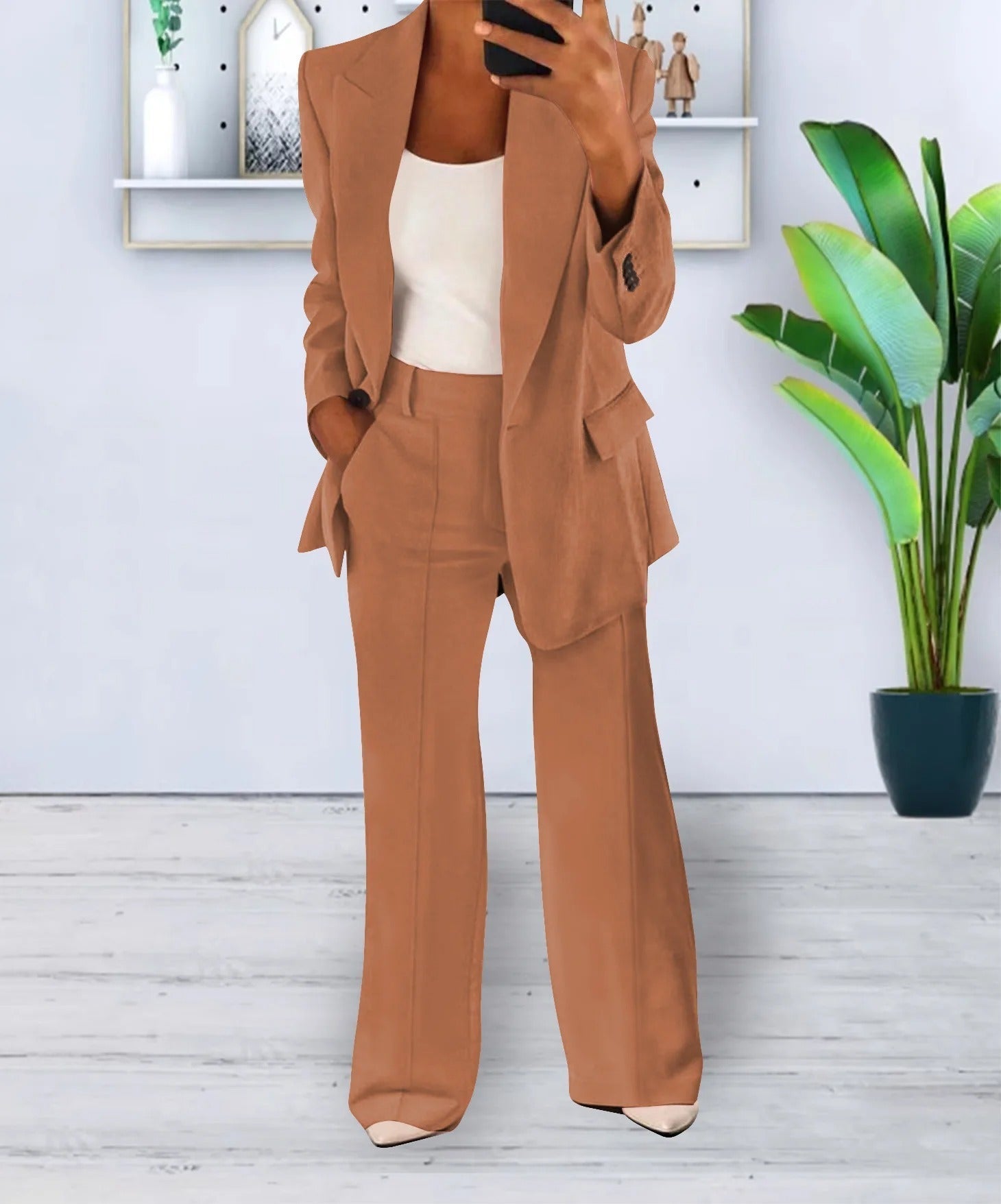 Women’s Tailored Pantsuit Set | Slim Knit Cardigan & Straight-Cut Trousers | Durable Craftsmanship | Versatile Office Wear