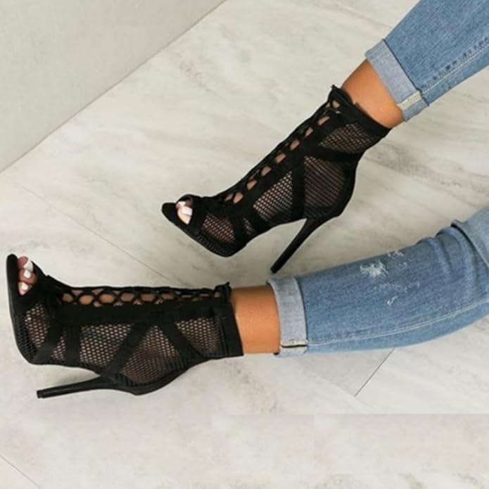 Women’s High Heel Sandals | Lace and Mesh Design | Peep-Toe Stiletto | Comfortable Fit
