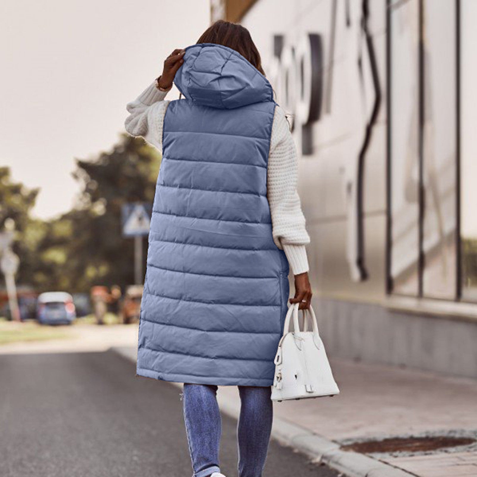 Women’s Sleeveless Vest | Long Quilted Hooded Design | Insulated with Pockets | Comfortable Warmth