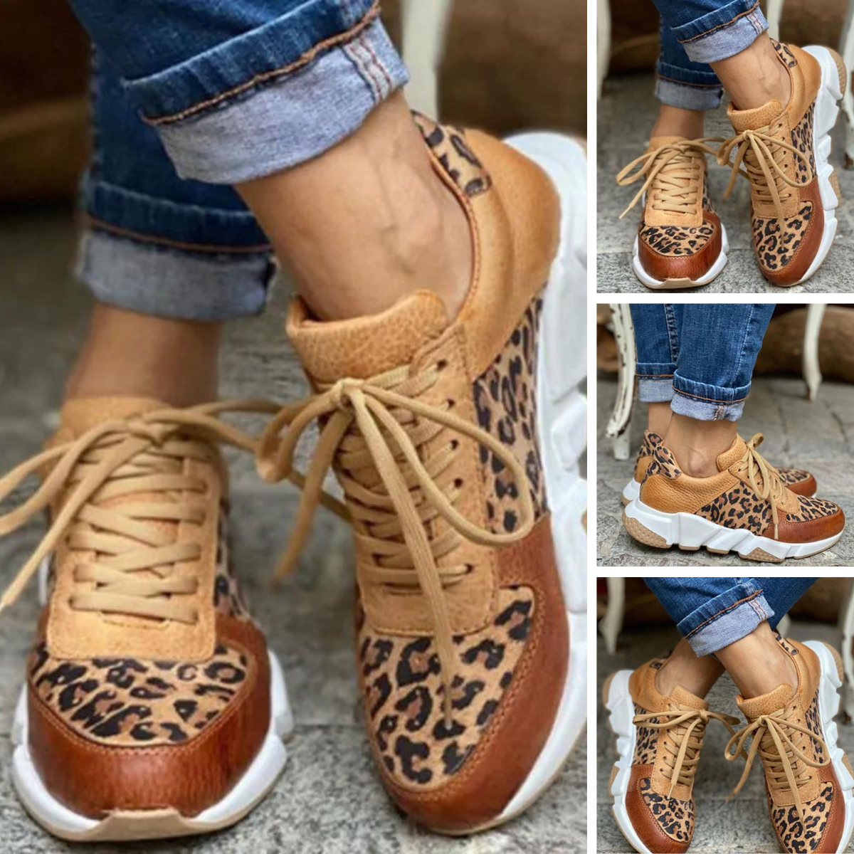 Women’s Casual Sneakers | Leopard Print Design | PU Leather & Thick Vulcanized Sole | Comfortable Fit for Autumn Wear