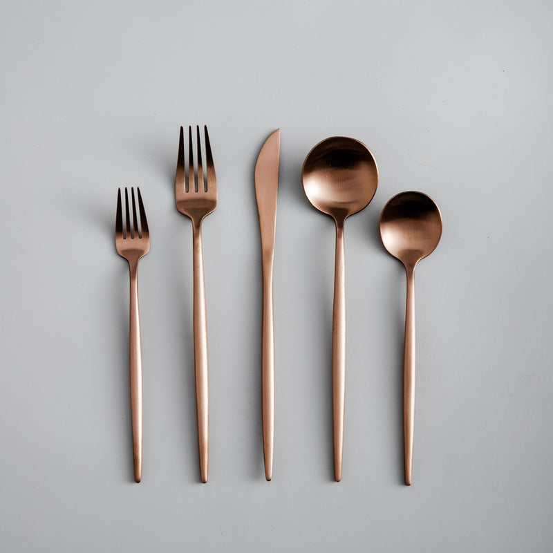 Flatware Set | Minimalist Design | Stainless Steel with Matte Titanium Coating | Durable & Food-Safe