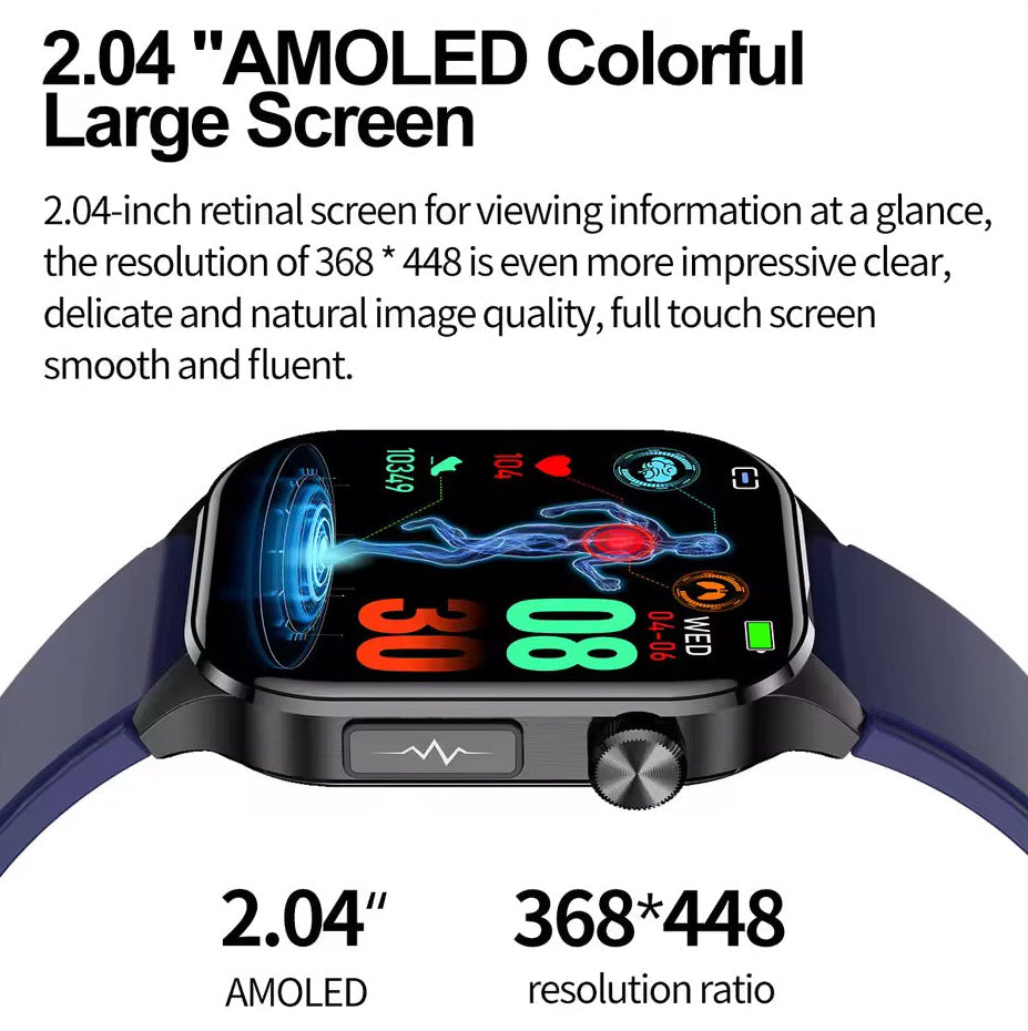 AMOLED Smartwatch with Heart Rate Monitor, Blood Pressure, SOS Alert, IP68, Bluetooth Calling