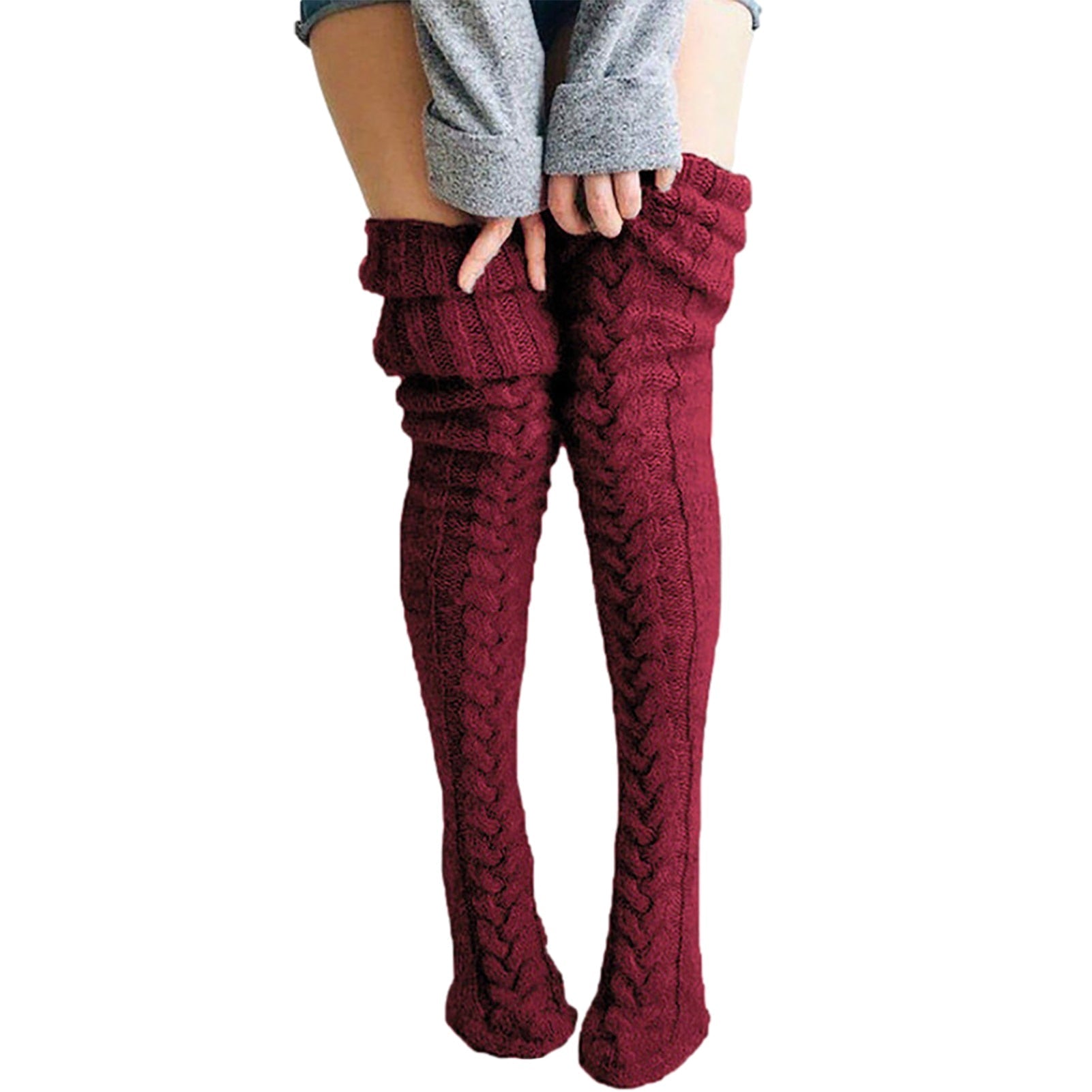 Thigh-High Socks | Cable-Knit Wool Blend | Elastic Top for Secure Fit | Indoor Warmth and Comfort