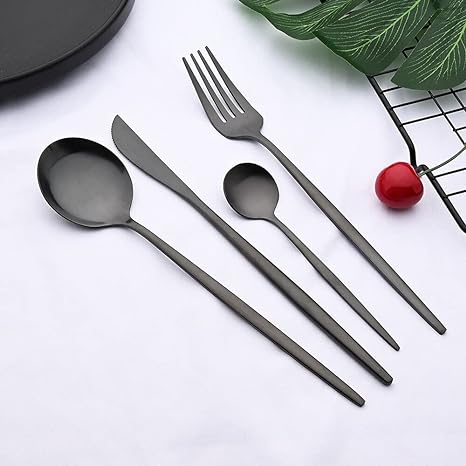 Elysian Noir — Black Stainless Steel Cutlery Set with Ergonomic Grip