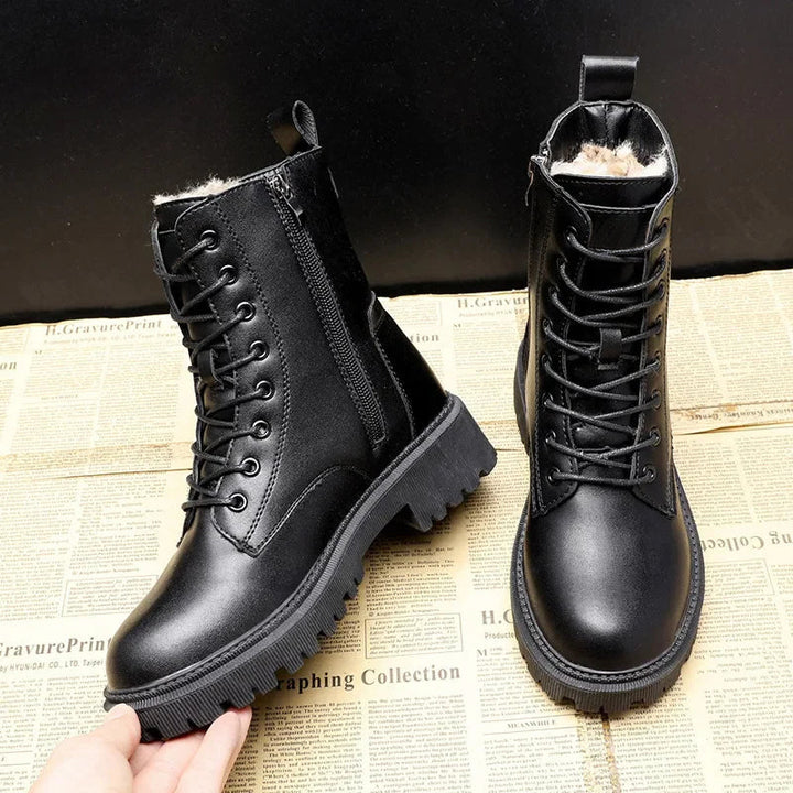 Leather Winter Combat Boots | Rugged Leather Design | Warm Insulated Lining