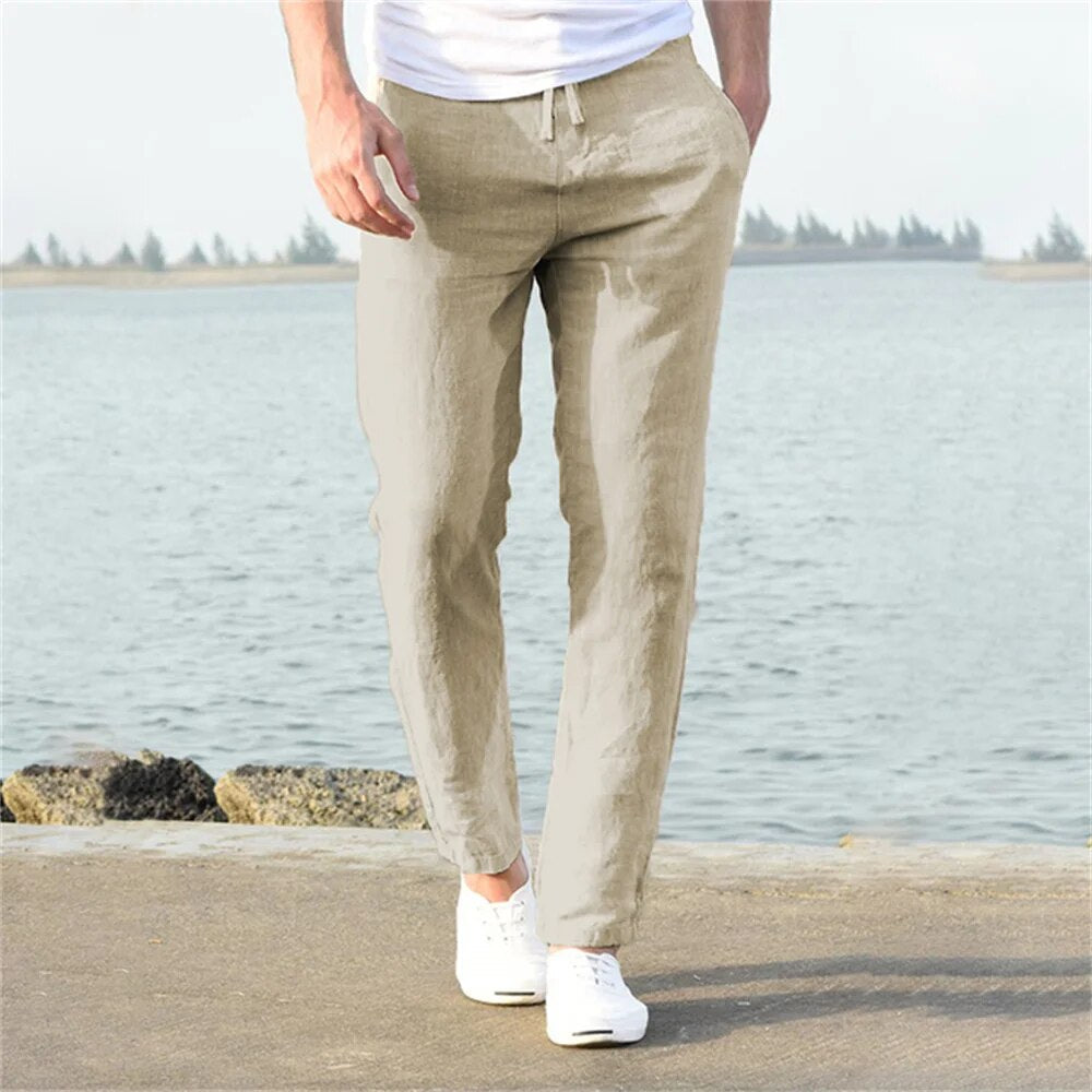 Men's Casual Linen-Blend Trousers | Drawstring Waist & Breathable Fabric | Lightweight Comfort | All-Season Wear