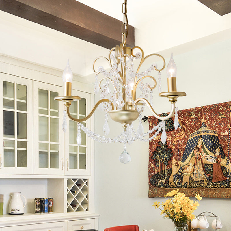 Taavita Crystal Swooping Arm Chandelier Light Countryside 3/6/8 Lights Dining Room Ceiling Lamp