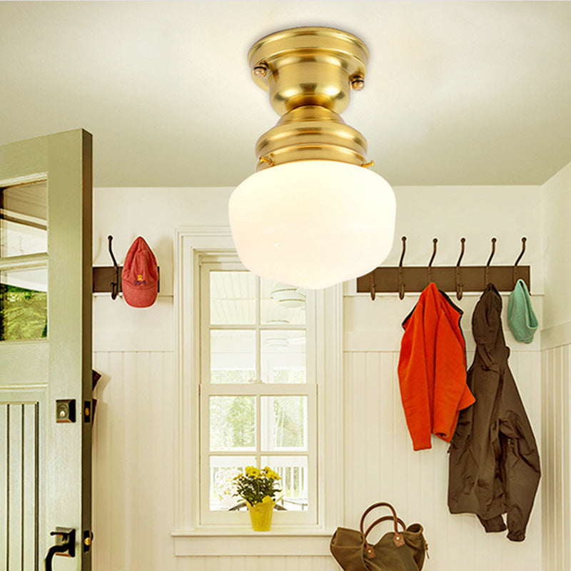 Contemporary Schoolhouse Opal Glass Ceiling Light Fixture - 1 Light Ceiling Mounted Light in Taavita Finish